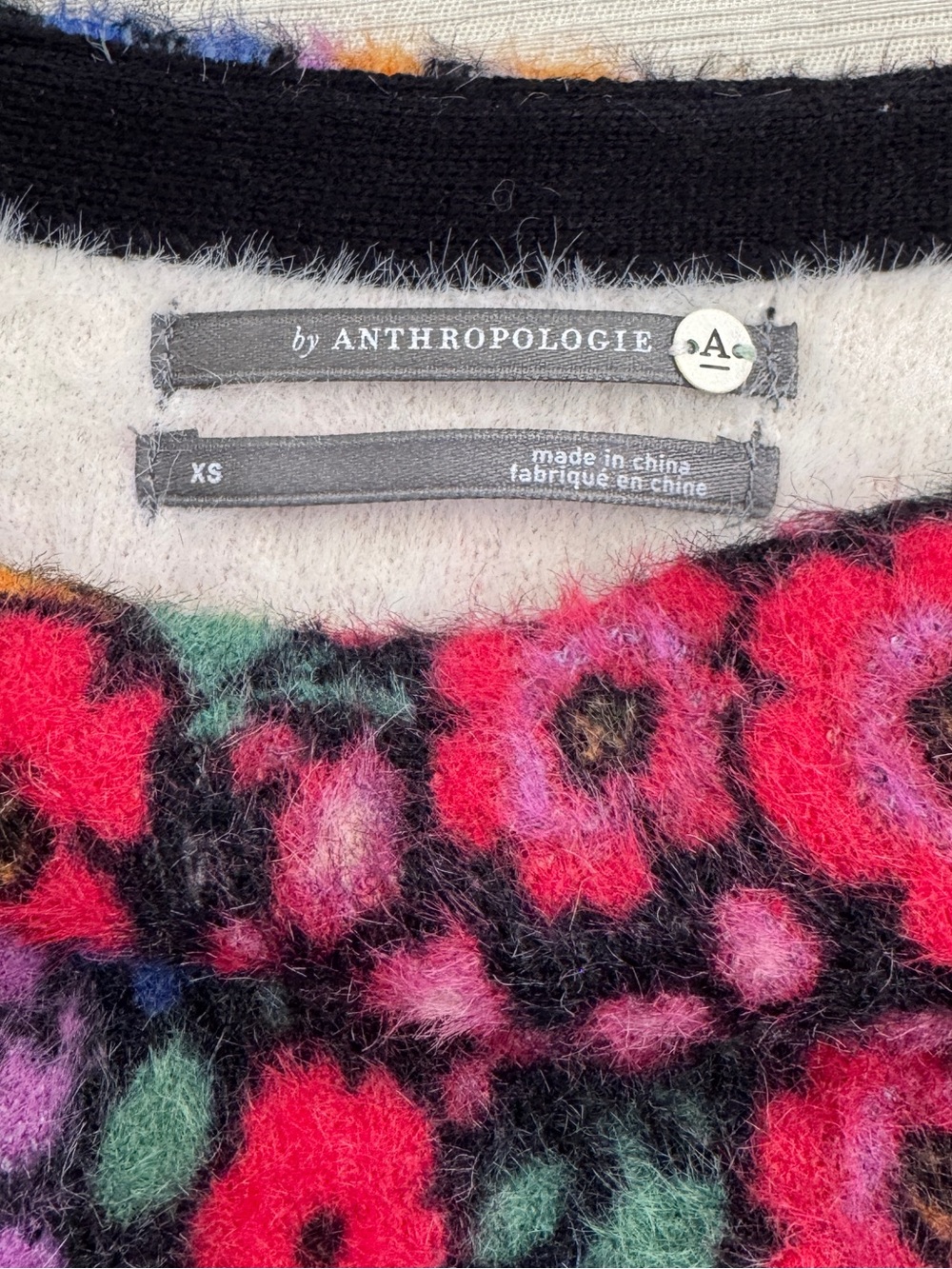 Anthropologie Women’s Extra Small Bouquet Eyelash Floral Fuzzy Sweater Colorful - Picture 4 of 8